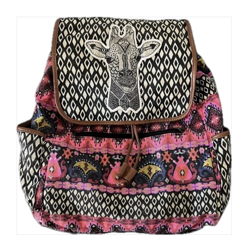 MOSSIMO SUPPLY CO Backpack Giraffe, Boho Pink & Black Multi Patterned
